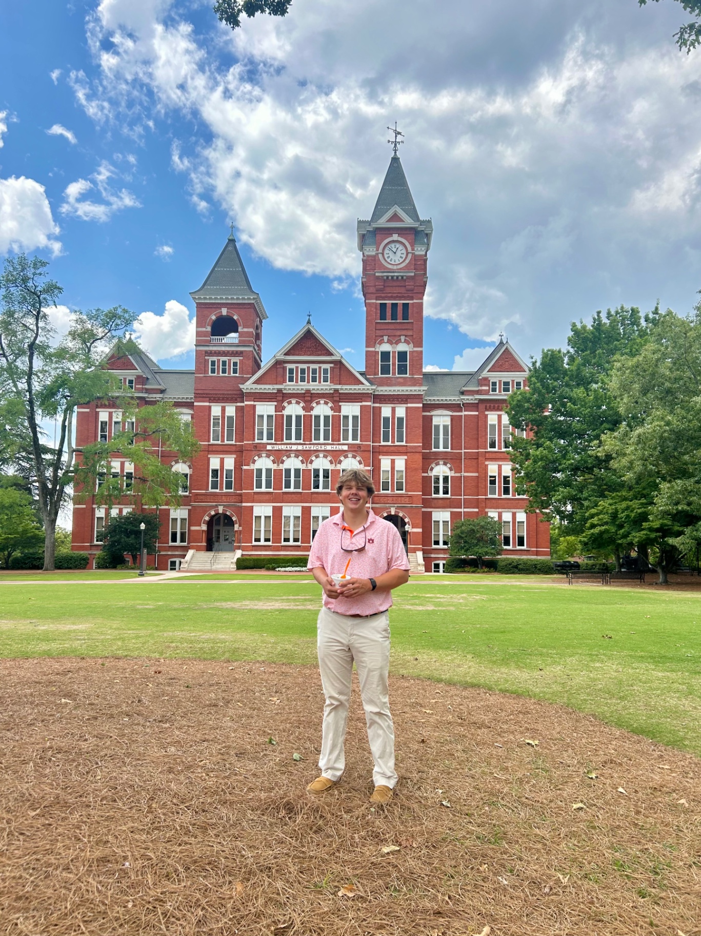 Grant Kelly, founder of Kelly Pressure Co., LLC, in front of Samford Hall in Auburn, Alabama